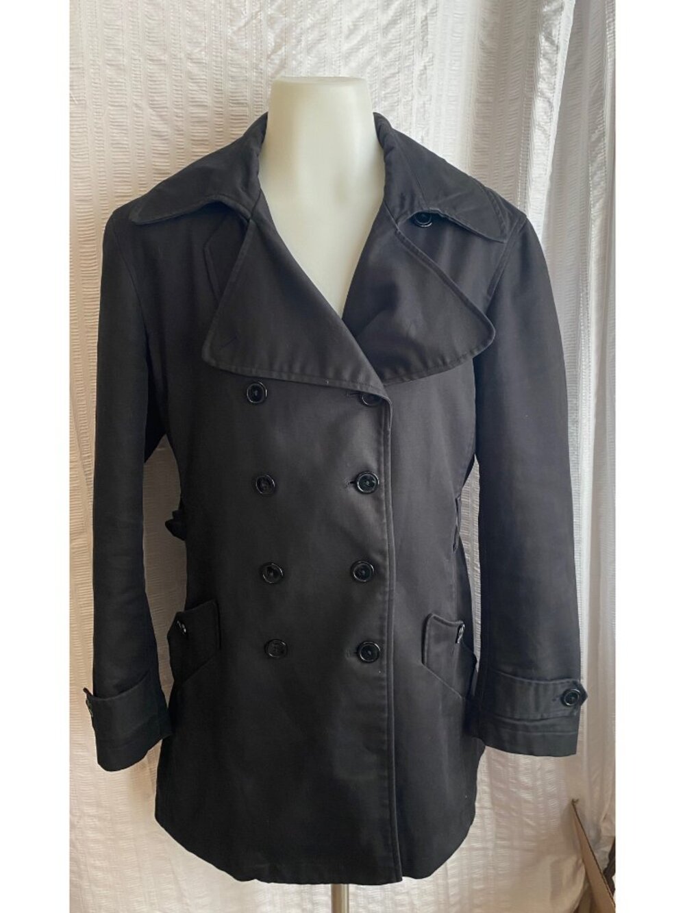 Willi Smith Black Belted Double-Breasted Trench Coat